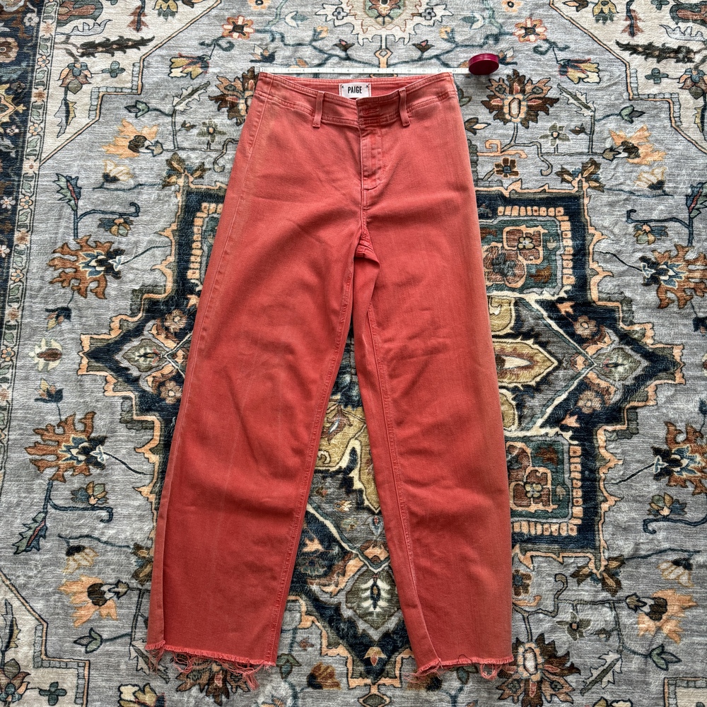 Paige red high-waisted straight leg jeans